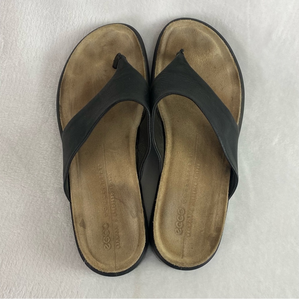 Ecco Corksphere Women's Thong Sandal Size 8 EU 39 Black Leather Flip Flops - Picture 8 of 11